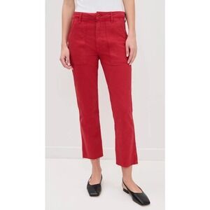 AMO Easy Army Trouser Women 29 Red Raw Hem Patch Pocket Straight Leg Preppy